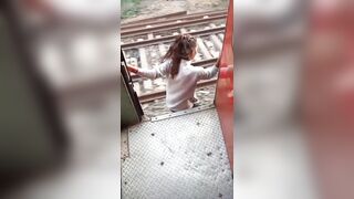 Young Girl with No Adults there Tries to Exit Fast Moving Train