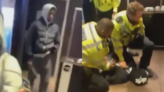 Usual suspect carrying a machete at McDonalds in multicultural Britain