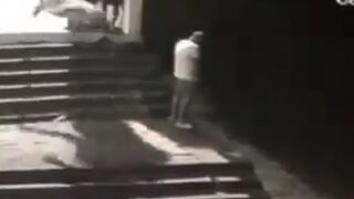 Drunk Kid Falls in Perfect Angle to take Out Kid tryin to take a Piss
