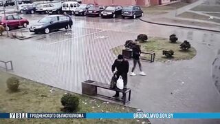 Belarus: Complete POS Kicks Elderly man in the Back causing Him to Hard Land on his Neck