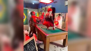 Would you Kick Her Ass or..Worship It? Girl interrupts Pool Game in Bar