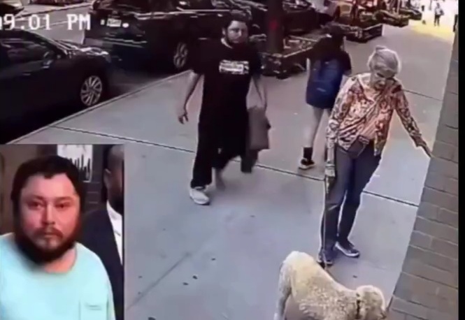 An 81-year-old woman, just walking her son’s dog, was punched in the face