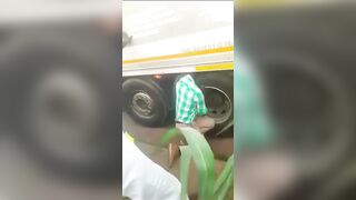 India: Head Stuck in Wheel Crease of Tractor Trailor..it comes out Flat