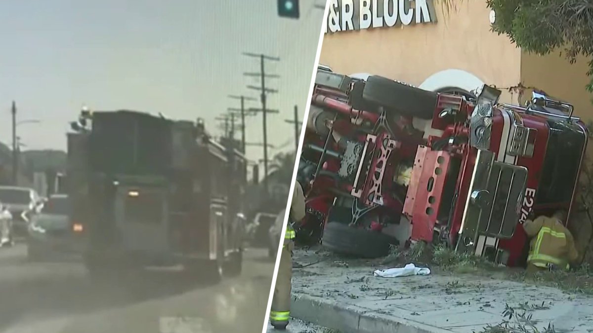 2 firefighters are injured after their fire truck crashed and flipped ...
