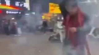 Stupid Chinese man playing with fireworks get burned