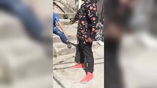 Venezuelan Kid who got caught Stealing gets a couple Pops from a Huge Gun