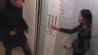Russian Man Beats Tiny Girlfriend caught on Elevator Video