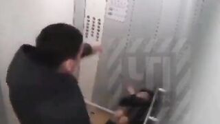 Russian Man Beats Tiny Girlfriend caught on Elevator Video