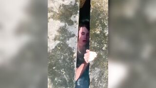 Kid Stuck underneath Bridge can't Get Out in Time
