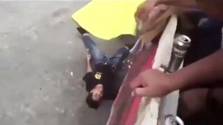 Up Close Camerawork shows man Fatally Gored..Head almost Taken Right Off