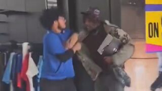 Store employees doled out some street justice to a shoplifter