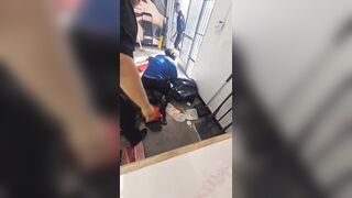 Store employees doled out some street justice to a shoplifter