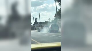 Hit and run driver takes off on 3 wheels after ramming into a car with a baby in it
