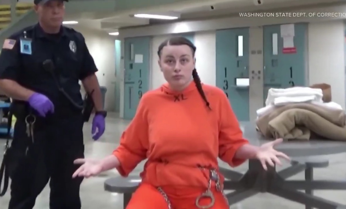 Female jail inmate melts down, refuses orders and fights with guards.