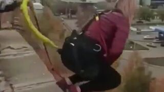 Bungee Jump turns into Fatal Sling Shot into a Wall (Almost hits the Man)