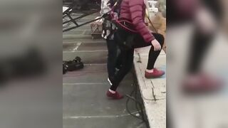Bungee Jump turns into Fatal Sling Shot into a Wall (Almost hits the Man)