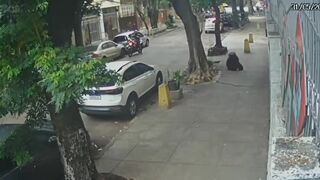 A woman fell into a sewer and became trapped after the manhole cover closed on her
