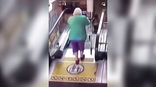 Um, Who is Supposed to be Watching Her? Grandma Falls Awkward Way Down Escalator