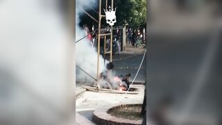 Crowd Records as man Burns Alive rom Electricity (Graphic, Watch both Angles)