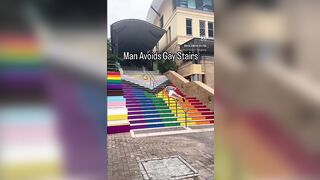 By Any Means Necessary! Dude Refuses to Walk on Gay Ass Steps... Lol!