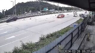 Motorcyclist going the Wrong Way on Highway is Trampled by Many Cars