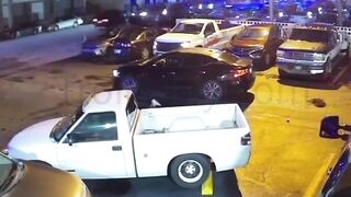 Blonde Trashy Woman (in white) Shoots Girl in Parking Lot with Her Boyfriend