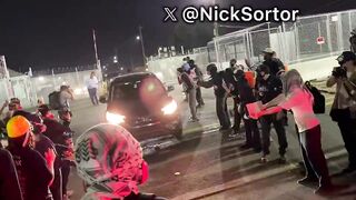 LMAO!! Leftist rioter decides to jump in front of a vehicle leaving ICE in Newark NJ