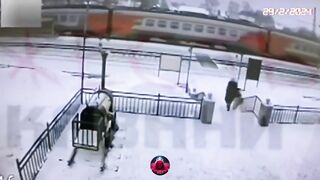 Russia. Woman in a Hurry to Catch Train gets Run Over by Train
