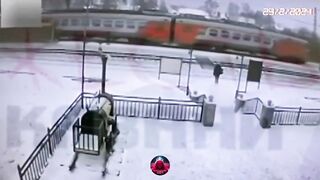 Russia. Woman in a Hurry to Catch Train gets Run Over by Train