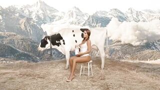 Kanye dropped new music video directed by his wife where she milks giant cow in linge