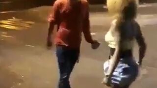 Man Beating Up Girl outside Bar gets Brutal Helmet to the Head Justice