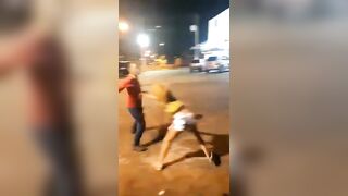 Man Beating Up Girl outside Bar gets Brutal Helmet to the Head Justice