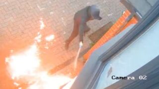 CCTV shows moment masked suspect firebombs Imam's house in UK