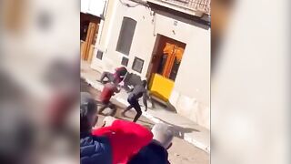 Fat Man Provokes Bull and Loses his Pants and hopefully gets a horn up his Ass
