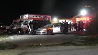 Driver Lands in Parking Lot after Hitting Parked U-Haul