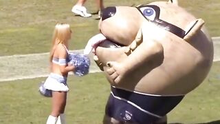 Mascot REALLY Likes this Blonde Cheerleader...Does What I would Do
