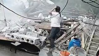 Outdoor Toilet Collapses on Woman Just Seconds After She Enters
