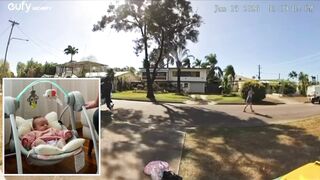 Woman tries to run after her car as it is stolen out of her driveway, and the thieves take off with her baby in the car.