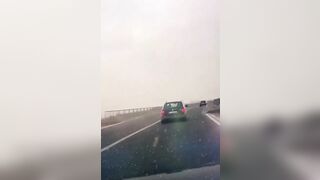 Out of Control Truck Disappears and the Car that it Hits