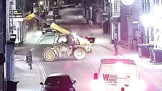 Thieves cut through an ATM with a stolen crane in Britain