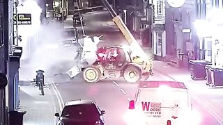 Thieves cut through an ATM with a stolen crane in Britain