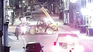 Thieves cut through an ATM with a stolen crane in Britain
