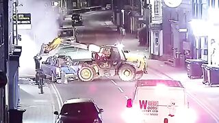 Thieves cut through an ATM with a stolen crane in Britain