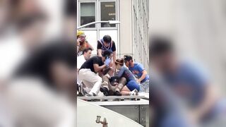 A Knicks fan passed out at the parade and got curved trying to kiss the woman who sav