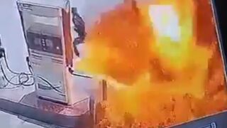 Wow...Dumb Motorcyclists one Burns Alive at Gas Station Accident