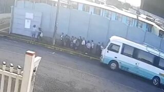 First Kid in School Line is Crushed by Door as they get off Bus