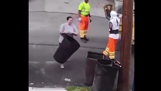 Lazy Weak Garbage Men Can't Lift Lady's Garbage..... She Does it Herself.