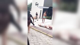 Girls Fight in Bikini's, Guys deliver Knockout Punch (Watch Both Angles)