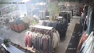 Floor Collapses in Clothing Store taking out the Man and the Mannequin (China)