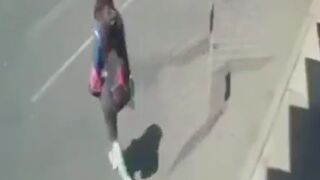 Girl leaving the Gym is Unfortunately Run Over by a Cargo Truck
